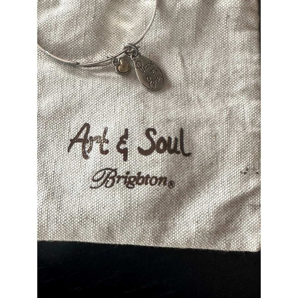 Brighton Bangle Silver Gold Peace on Earth Art & Soul Heart Charm Bracelet - Picture 3 of 6